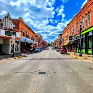 Main Street in Platteville, Wisconsin looking west