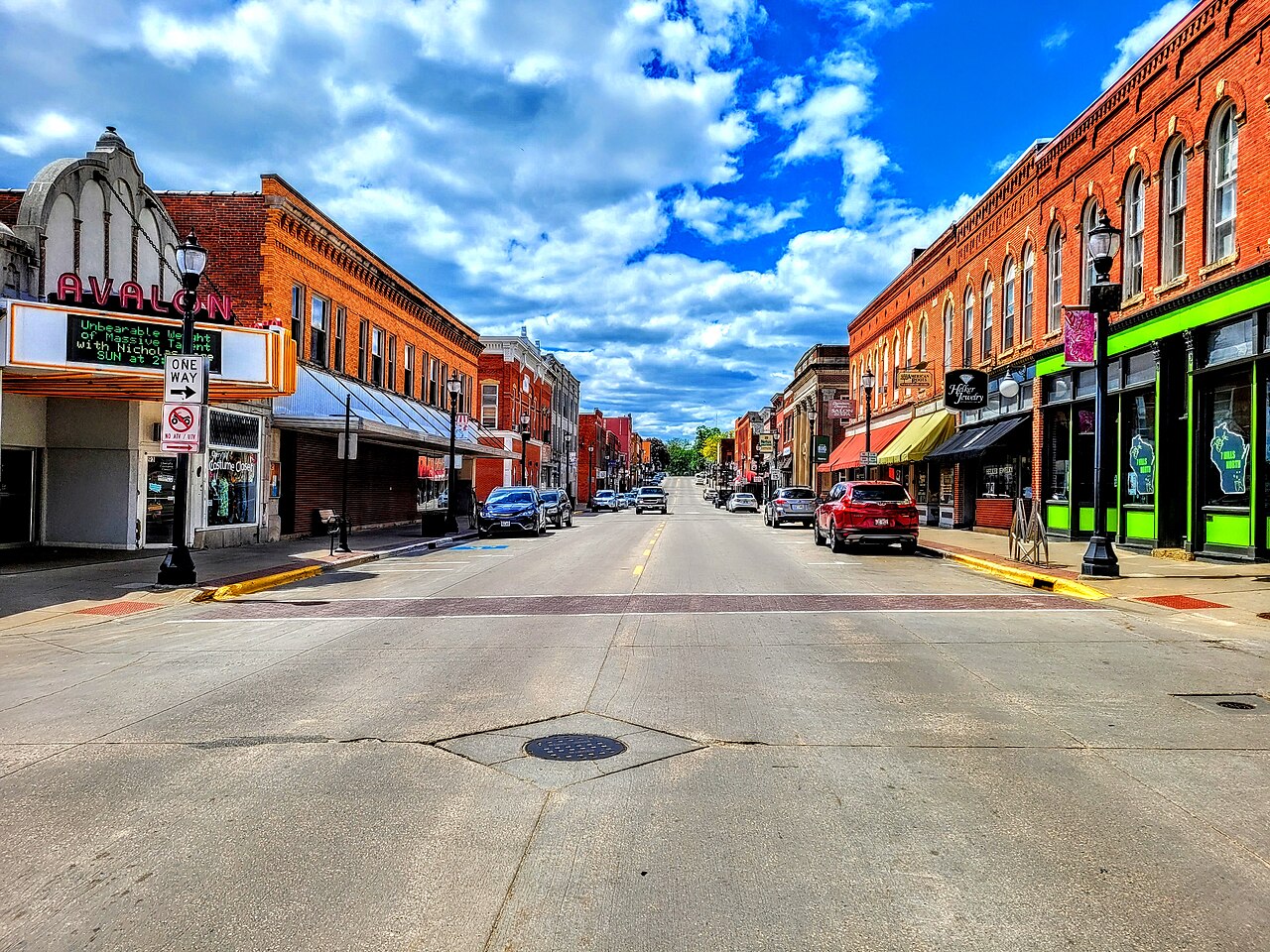 Main Street in Platteville, Wisconsin looking west