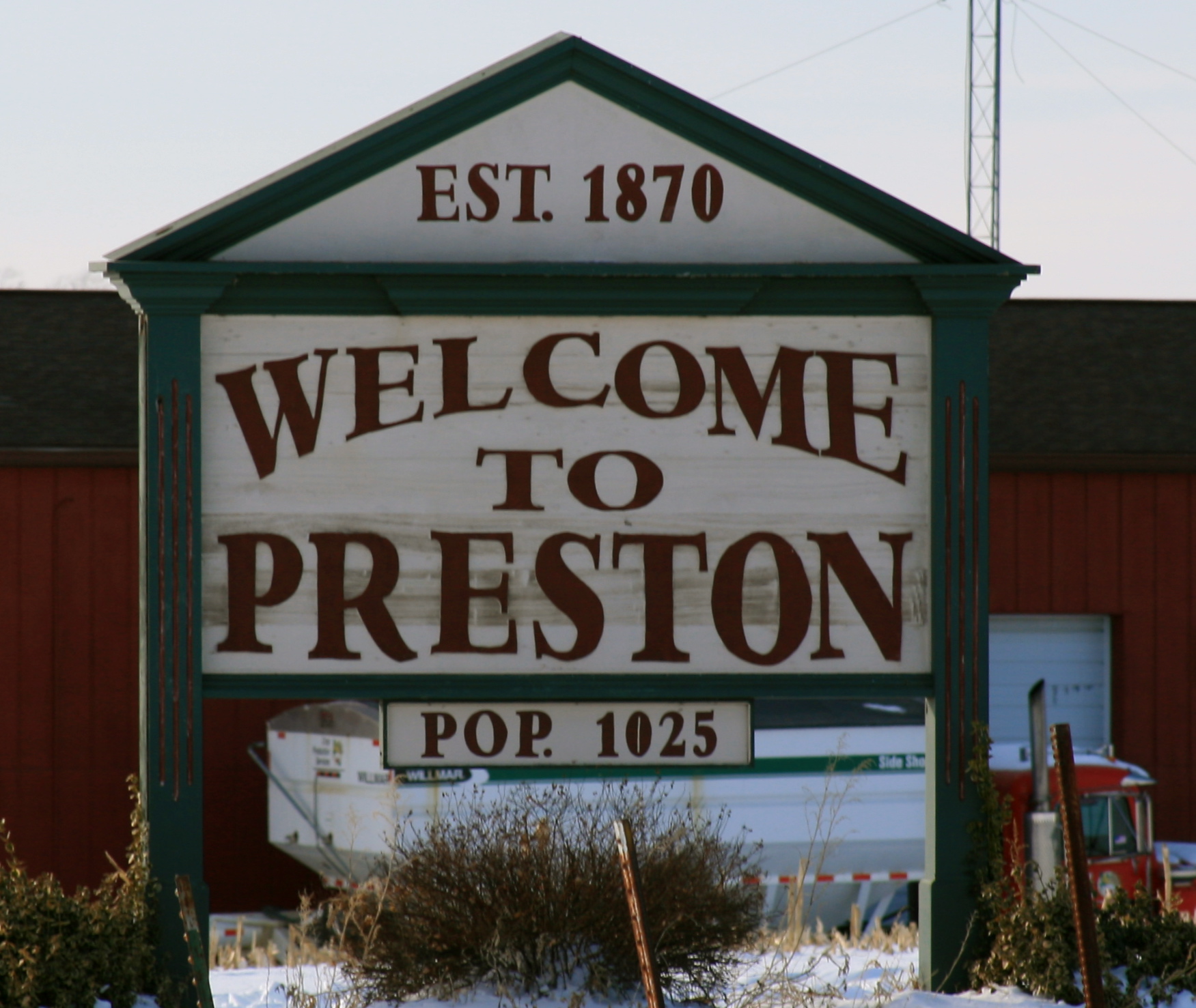 Welcome sign in Preston, Iowa