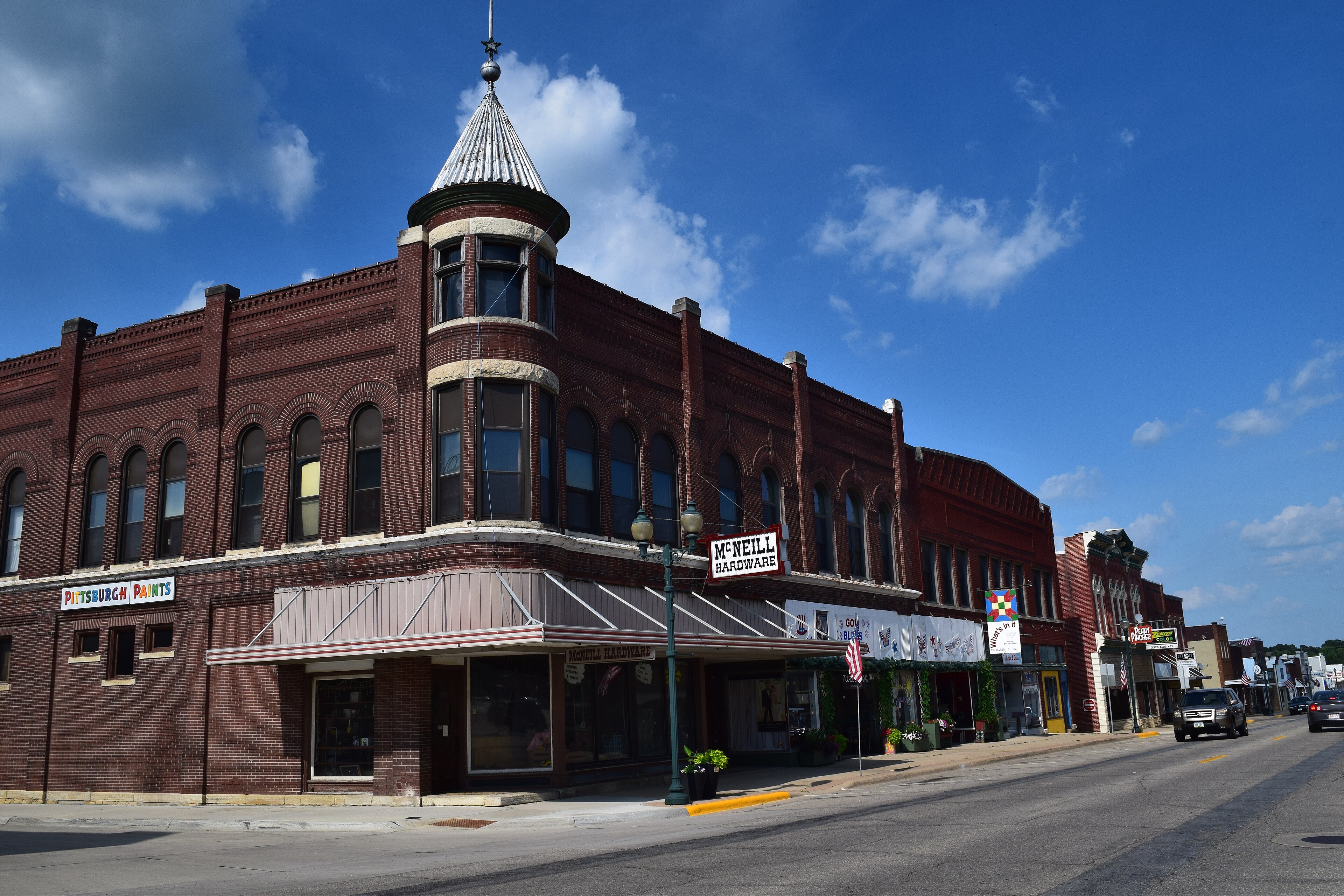 Downtown Monticello, Iowa main street storefronts