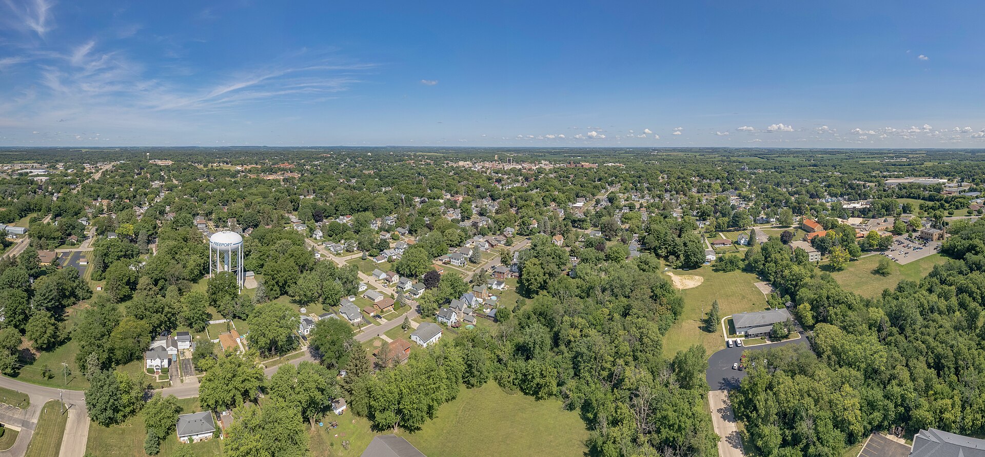 Aerial panorama over Freeport, Illinois